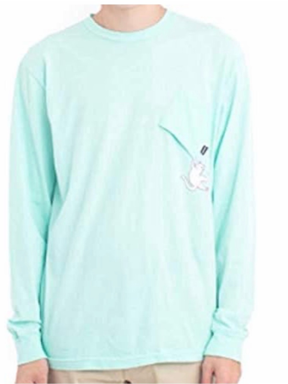 Ripndip Mint Long Sleeve Pocket Tee with Normal Cat upside down pocket NWOT L